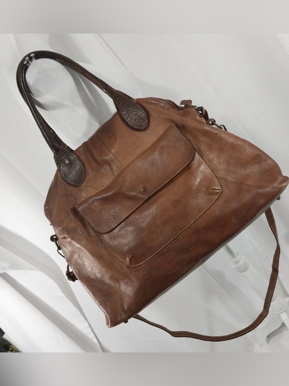 Brown  genuine high quality Leather Convertible- Classic weekend bag 19x14x7